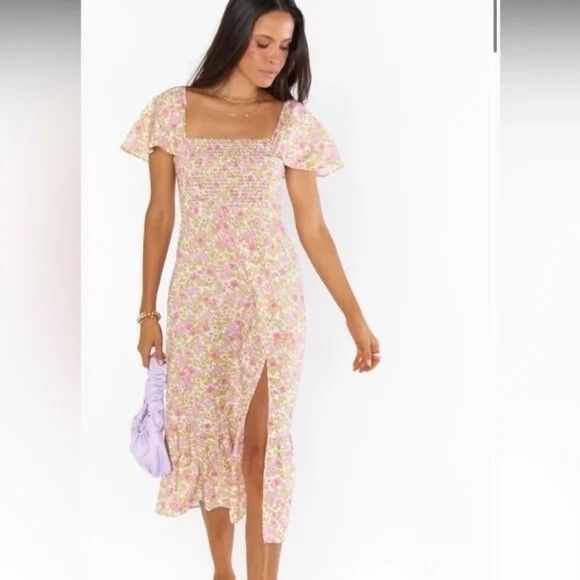 Show Me Your Mumu Floral Brenda Midi Dress XXL Cap Flounce Sleeve Flowy Pink - Picture 1 of 10